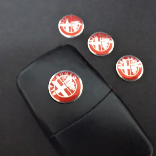 1x ALFA ROMEO Aufkleber 3D Schlüssellogo 14mm Emblem Schriftzug ROT SILBER