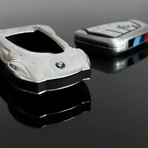 1x für BMW Funkschlüssel Schutz Hülle in ALU Case Cover Sportwagen silber matt STABIL