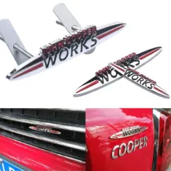 1x für MINI Cooper WORKS Kühler Grill Emblem 9cm Chrom Logo Schild METALL – Bild 2