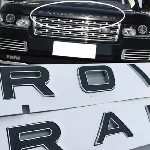 1x für RANGE ROVER Emblem Schild Aufkleber Motorhaube Deckel Schrift RAND silber/schwarz