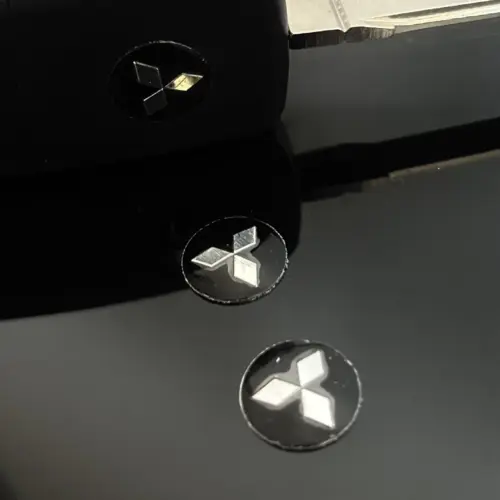 Alternative view of 1x Mitsubishi Schlüssel 14mm Aufkleber ALU Schlüssellogo Emblem Schriftzug LOGO