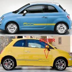 2x  für FIAT 500 Emblem Schild Aufkleber SILBER Schriftzug Seitenstreifen 500C – Bild 4