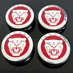 4x 56/55mm JAGUAR schwarz glänzend Rand Logo ROT/SILBER Felgendeckel Nabenkappen Rad Felgenkappen Nabendeckel Kappe