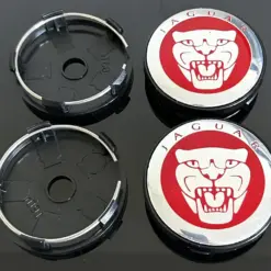 4x 56/55mm JAGUAR schwarz glänzend Rand Logo ROT/SILBER Felgendeckel Nabenkappen Rad Felgenkappen Nabendeckel Kappe – Bild 3
