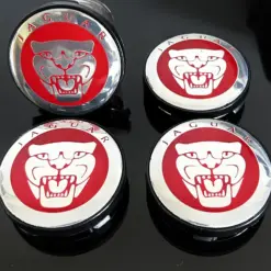 4x 56/55mm JAGUAR schwarz glänzend Rand Logo ROT/SILBER Felgendeckel Nabenkappen Rad Felgenkappen Nabendeckel Kappe – Bild 5