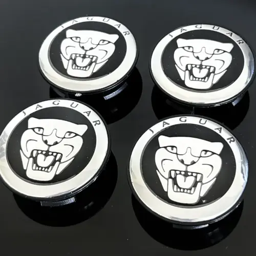 4x 56/55mm JAGUAR schwarz glänzend Rand Logo SILBER Felgendeckel Nabenkappen Rad Felgenkappen Nabendeckel Kappe