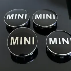 4x 56mm für MINI schwarz glänzend Rand silber Felgendeckel Nabenkappen Rad Felgenkappen Nabendeckel Kappe