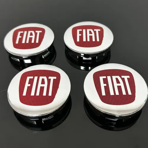 4x FIAT 500 Chrom/rot 56/50mm Radkappe Raddeckel Felgenabdeckung Kappen Nabenabdeckung für Alufelgen