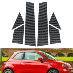 6er SET CARBON Style Kohlefaser Design Auto Fenster Blende Tür A B C Säule ABARTH FIAT 500 Abdeckung Leisten Schutz – Bild 7