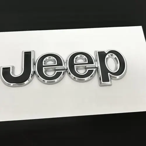 Alternative view of neu Jeep Emblem 135mm Metall SCHWARZ CHROM Schriftzug Logo Chrysler Wrangler OVP