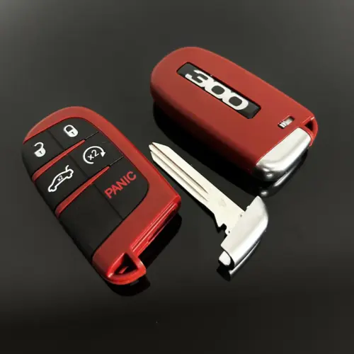 1x Chrysler 300 5 Tasten Challenger Chrysler Jeep SRT Schlüsselgehäuse + Emblem Logo in ROT Autoschlüssel Ram Dodge
