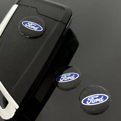1x FORD Aufkleber Schlüssellogo 16mm RUND ALU Emblem Schriftzug selbstklebend Logo schwarz/blau – Bild 4