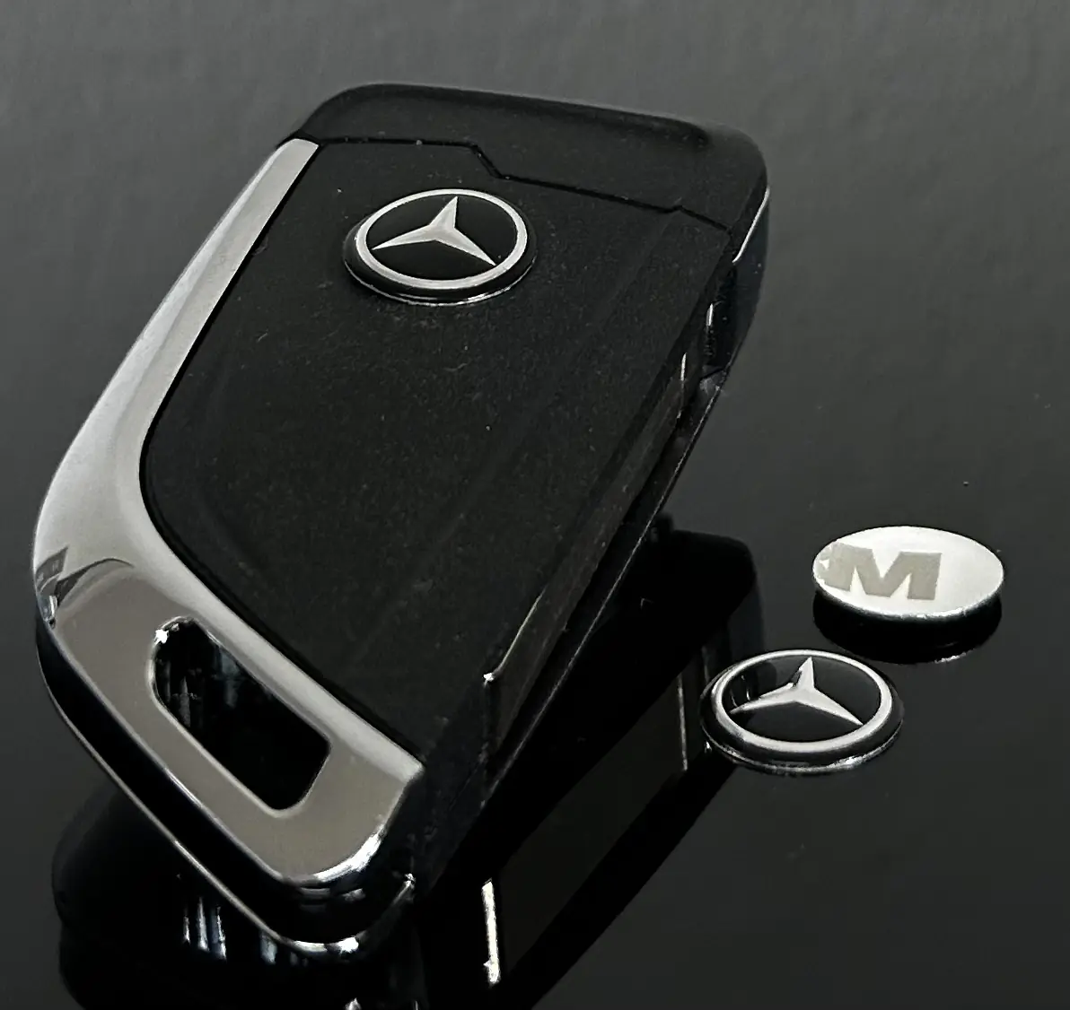 1x für MERCEDES 14mm Schlüsselemblem an Gehäuse glänzend schwarz Schlüssellogo Emblem Schriftzug LOGO Stern – Bild 3