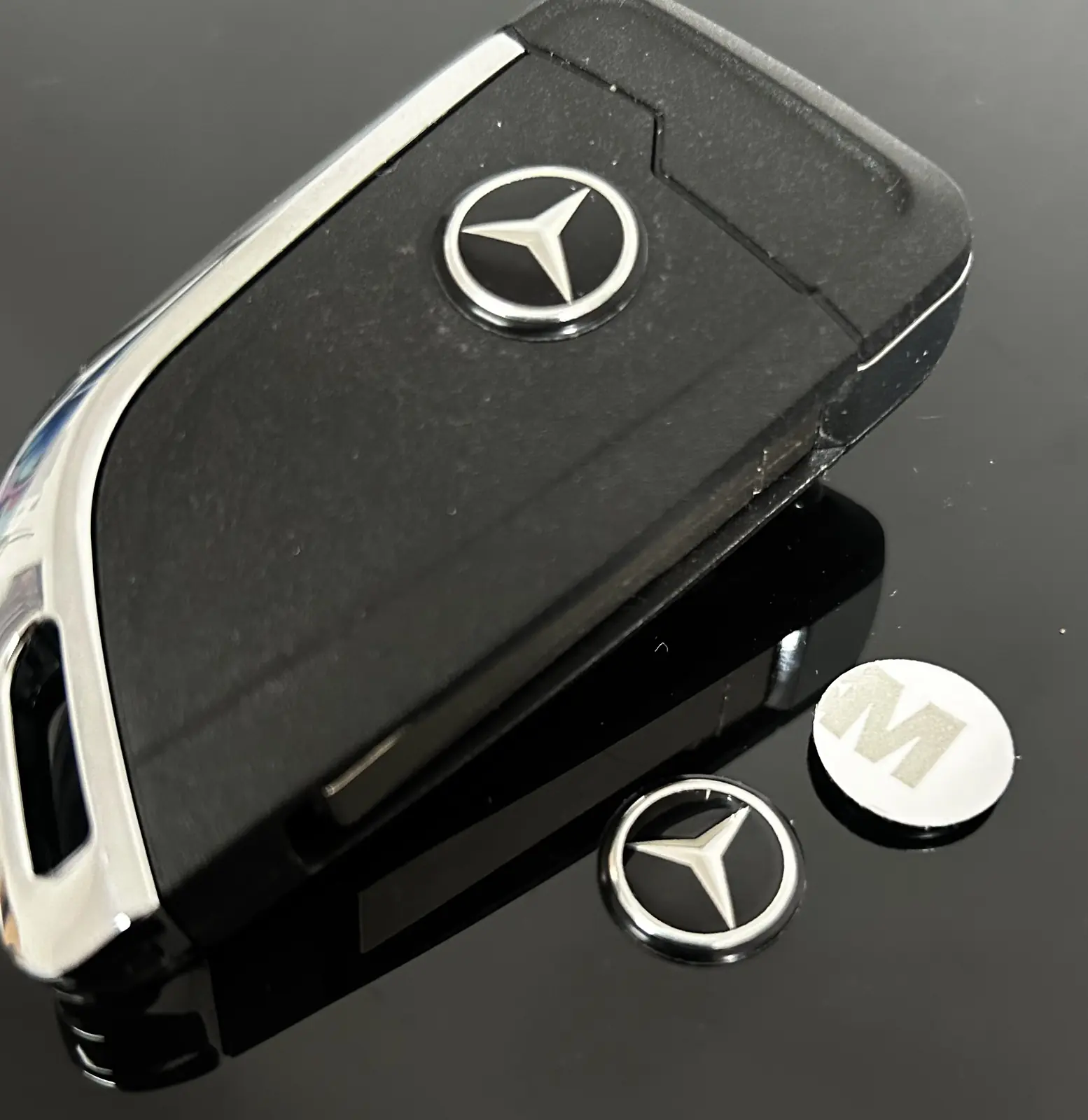 1x für MERCEDES 14mm Schlüsselemblem an Gehäuse glänzend schwarz Schlüssellogo Emblem Schriftzug LOGO Stern – Bild 4