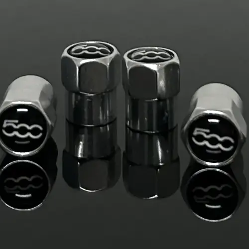 4x Ventilkappen FIAT 500 595 695 EDELSTAHL Logo Reifen Kappen Reifenventilkappe Deckel CAP Venti