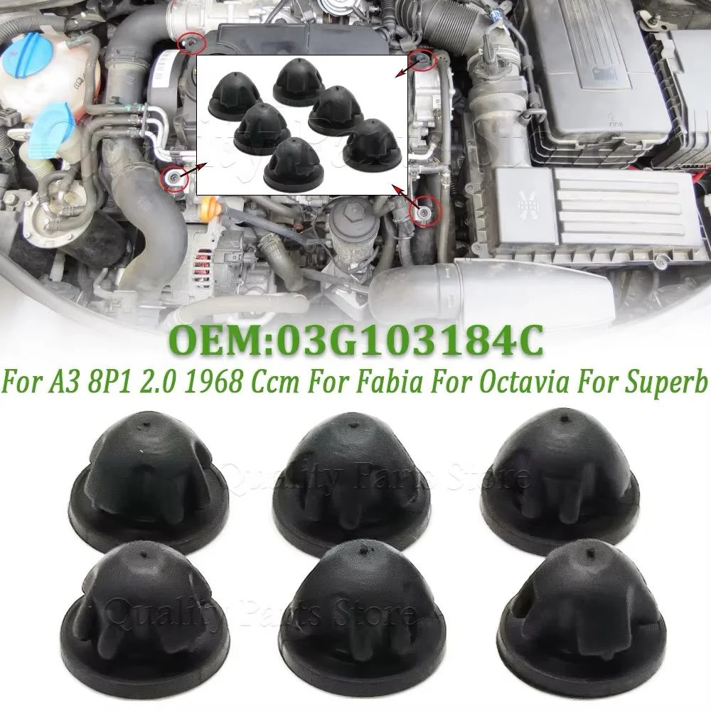 6x Kugelpfanne Gummi Motorabdeckung Gummitülle Puffer Befestigung VW 03G103184C – Bild 4