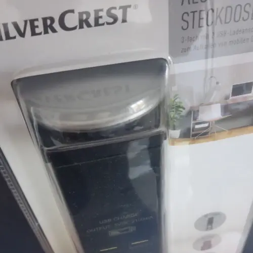 versenkbare 3er Tischsteckdosenleiste mit 2x USB Alu schwarz/silber OVP Einbau – Ansicht 3