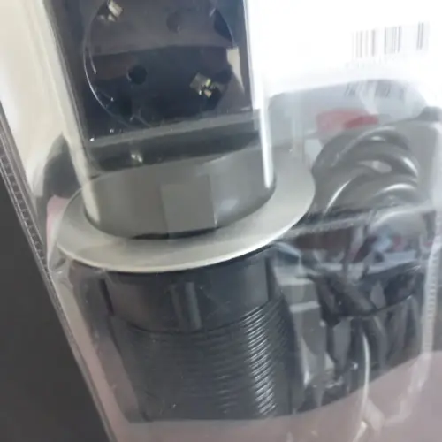 versenkbare 3er Tischsteckdosenleiste mit 2x USB Alu schwarz/silber OVP Einbau – Ansicht 4