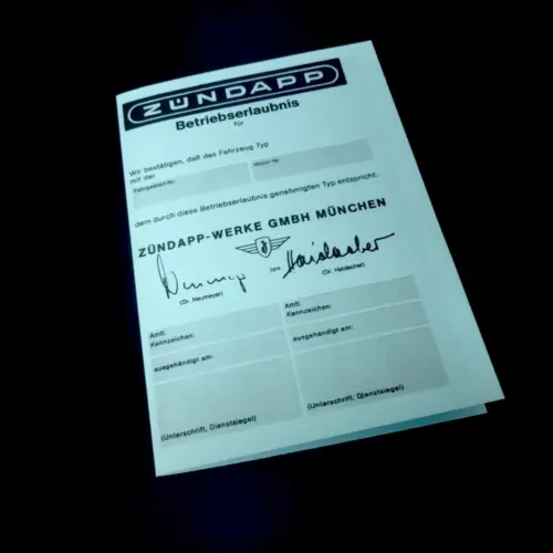 Zündapp Inspektion Service Brief Garantie Schein blau